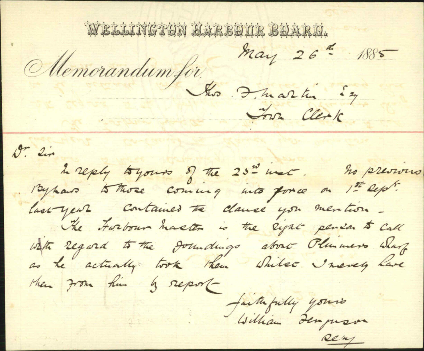 Reply to ours of 23rd Inst - Harbour Board