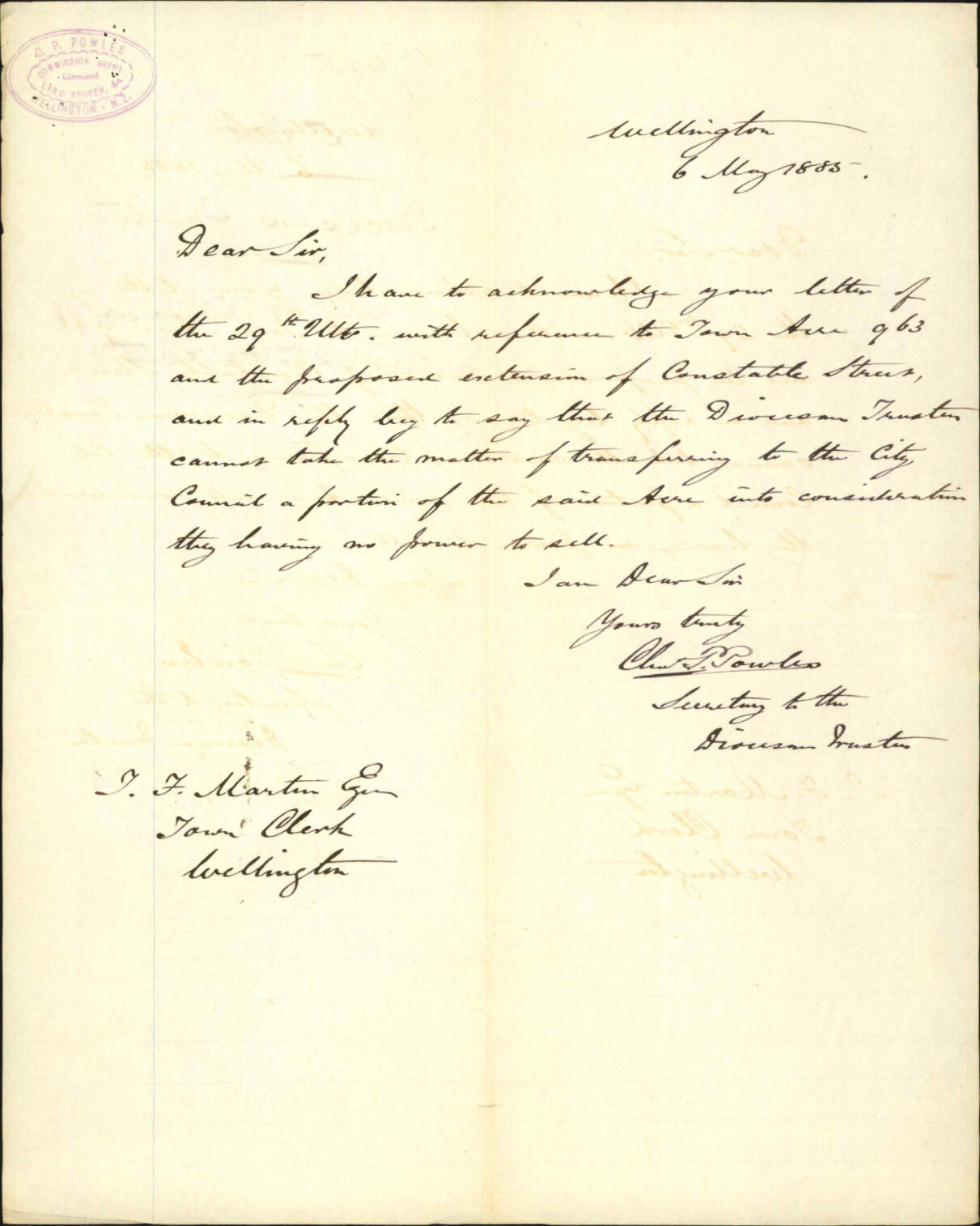 Land for extension of Constable Street - Diocesan Trustees