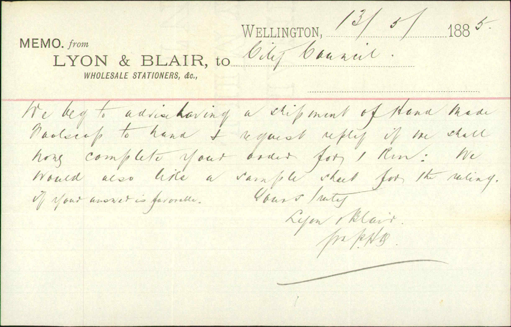 Foolscap paper to hand - Lyon and Blair