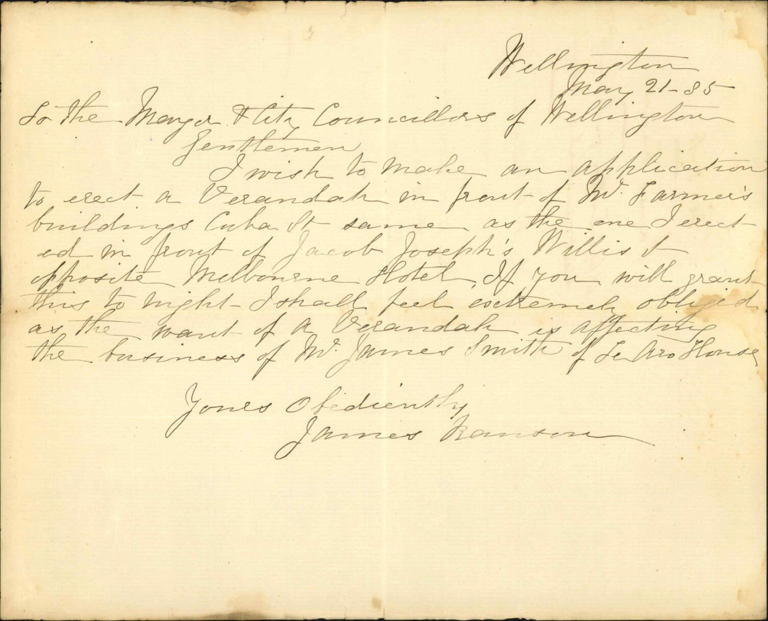 Application for leave to erect verandah in Cuba Street - James Ranson
