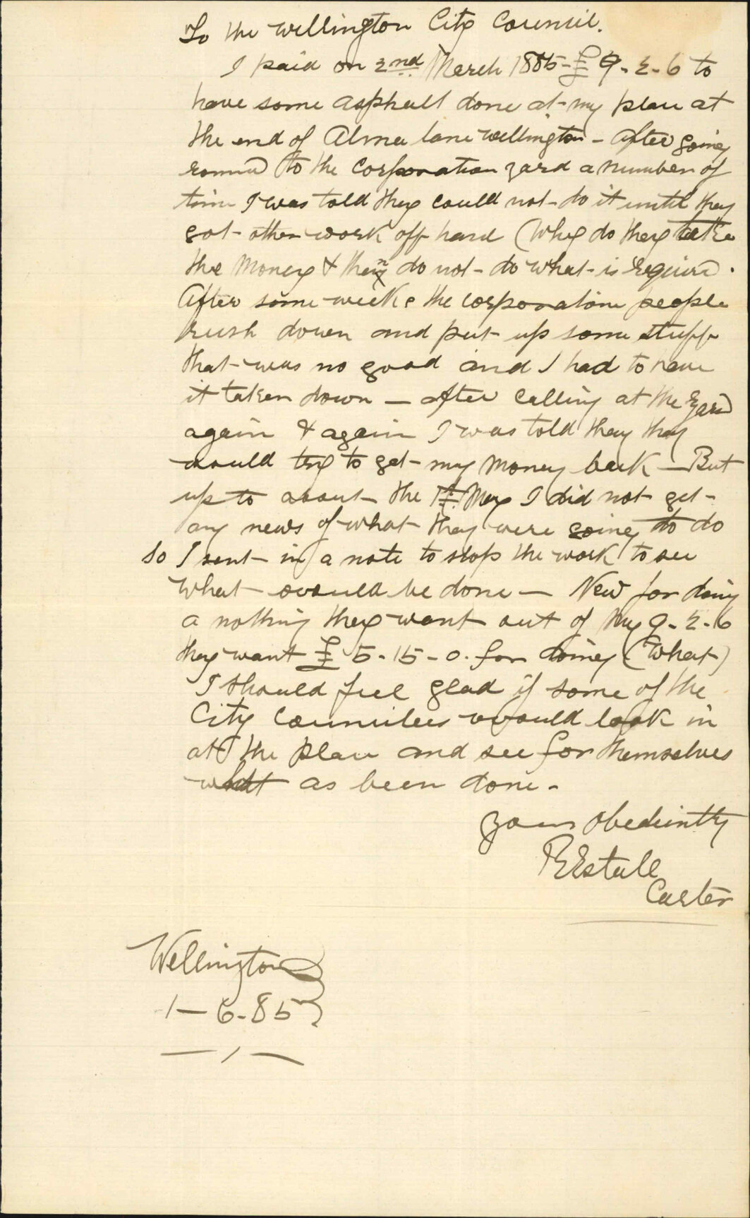 As to asphalting at his premises - R Estall