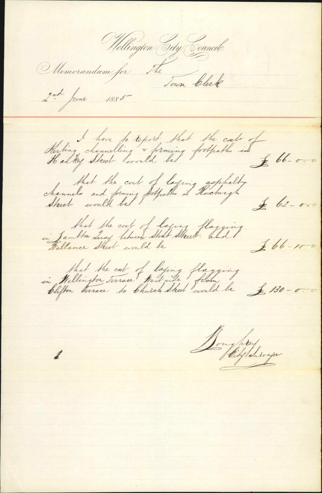 Hankey Street, Roxburgh Street, Lambton Quay, Wellington Terrace - City Surveyor