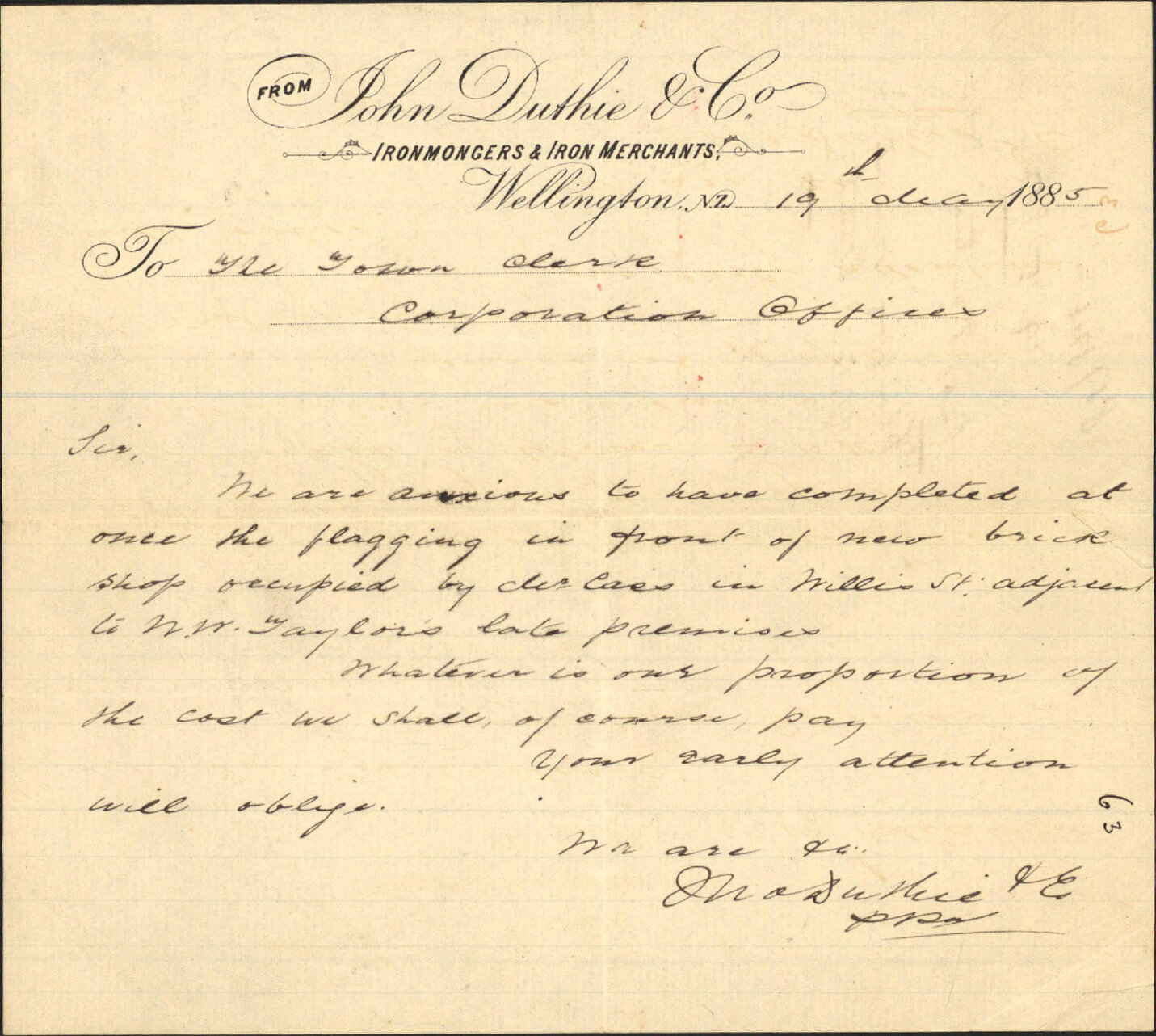 Flagging wanted in Willis Street - John Duthie and Co
