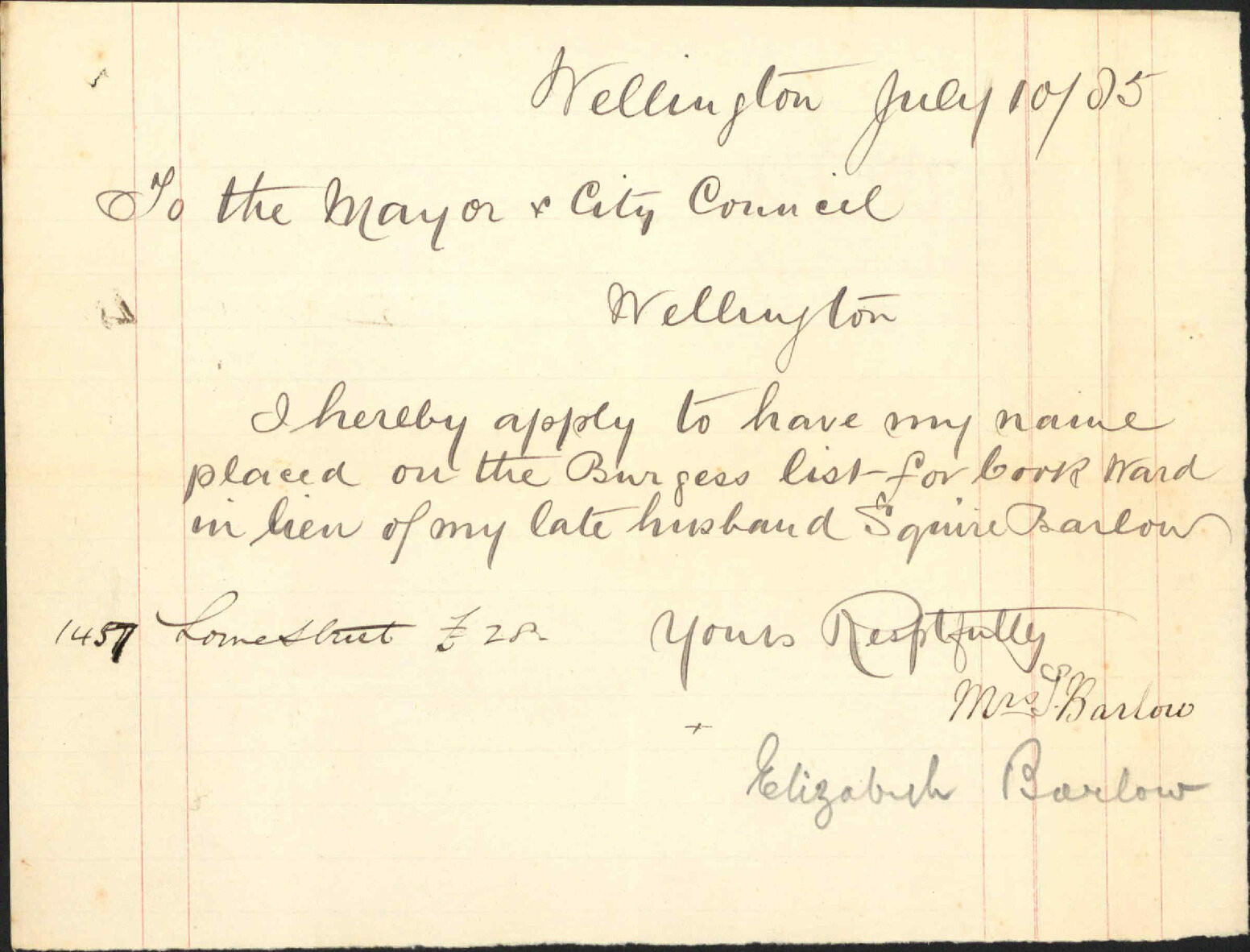 Application regarding Burgess Roll - William Barlow