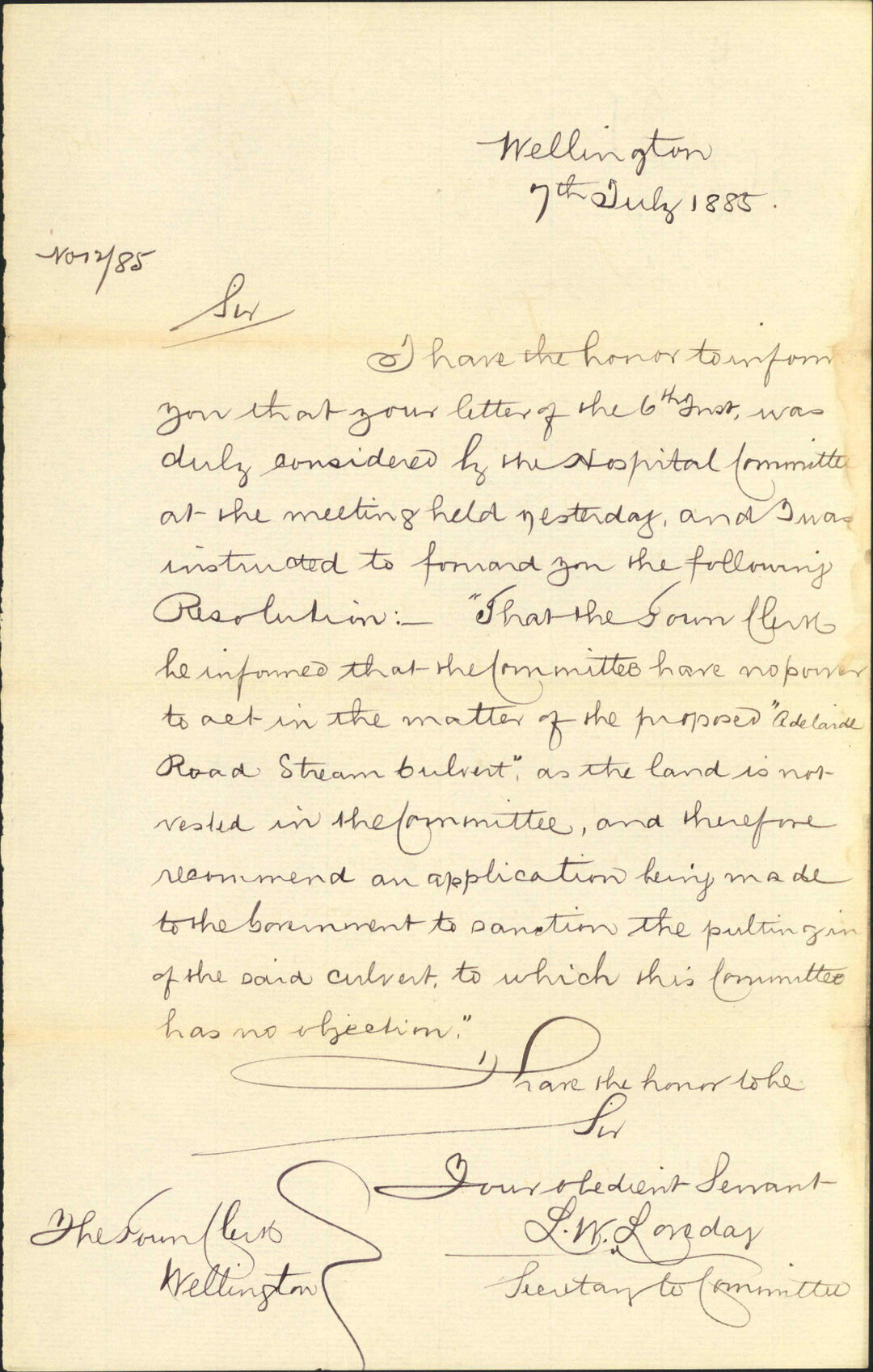 Adelaide Road drain - Hospital Committee