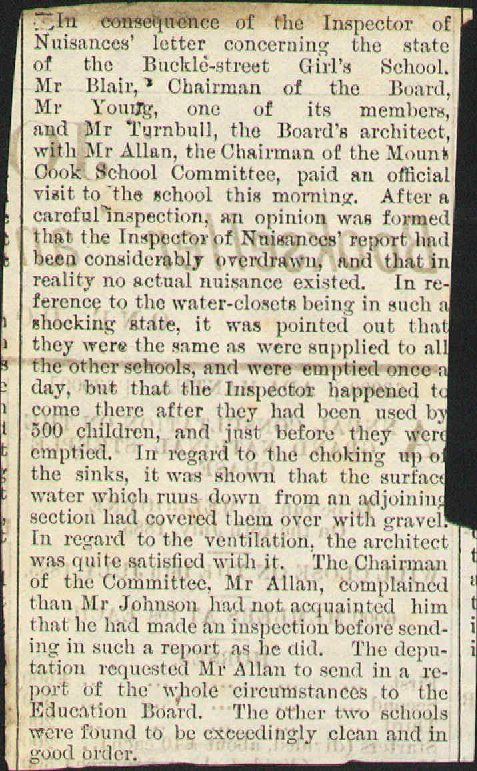 Buckle Street Schools - Inspector of Nuisances