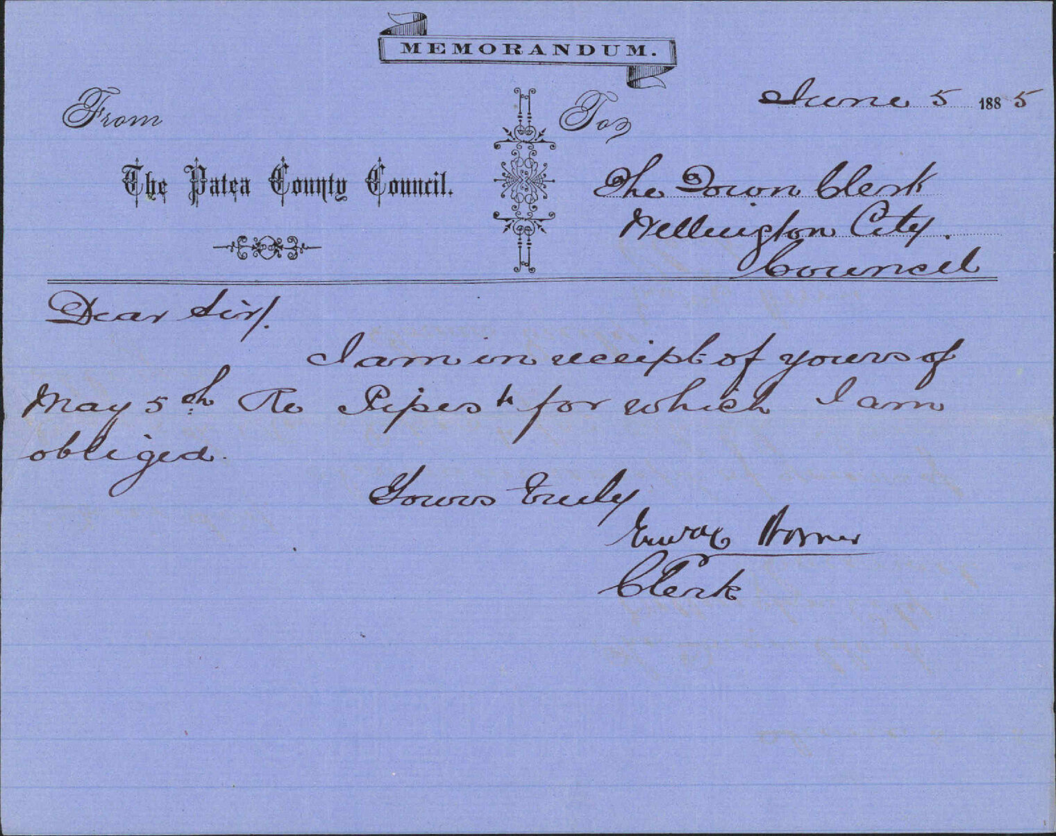 Reply regarding water works plant - Patea County Council