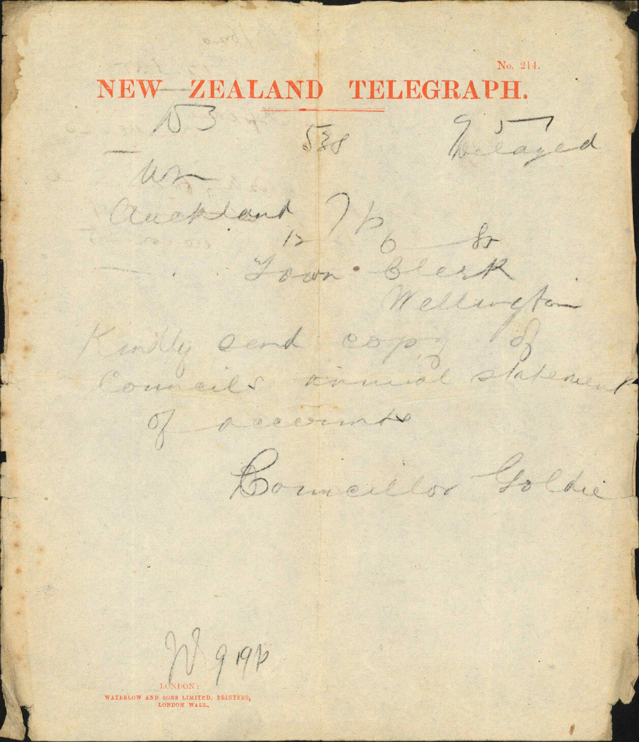 Asking for annual statement of accounts - Councillor Goldie, Auckland