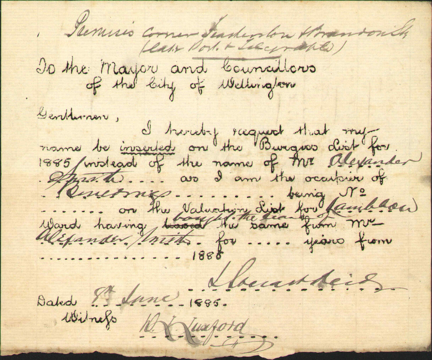 Requesting to be placed on Burgess Roll - J Stuart Reid