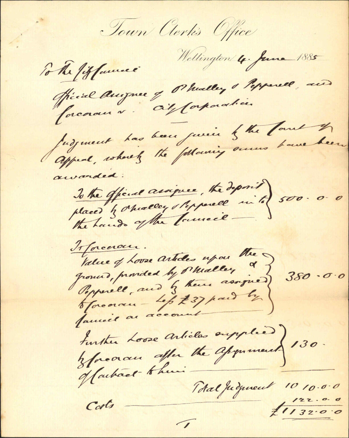 Report as to result of Official Assignee and O'Malley v Corporation and Corcorau v Corporation