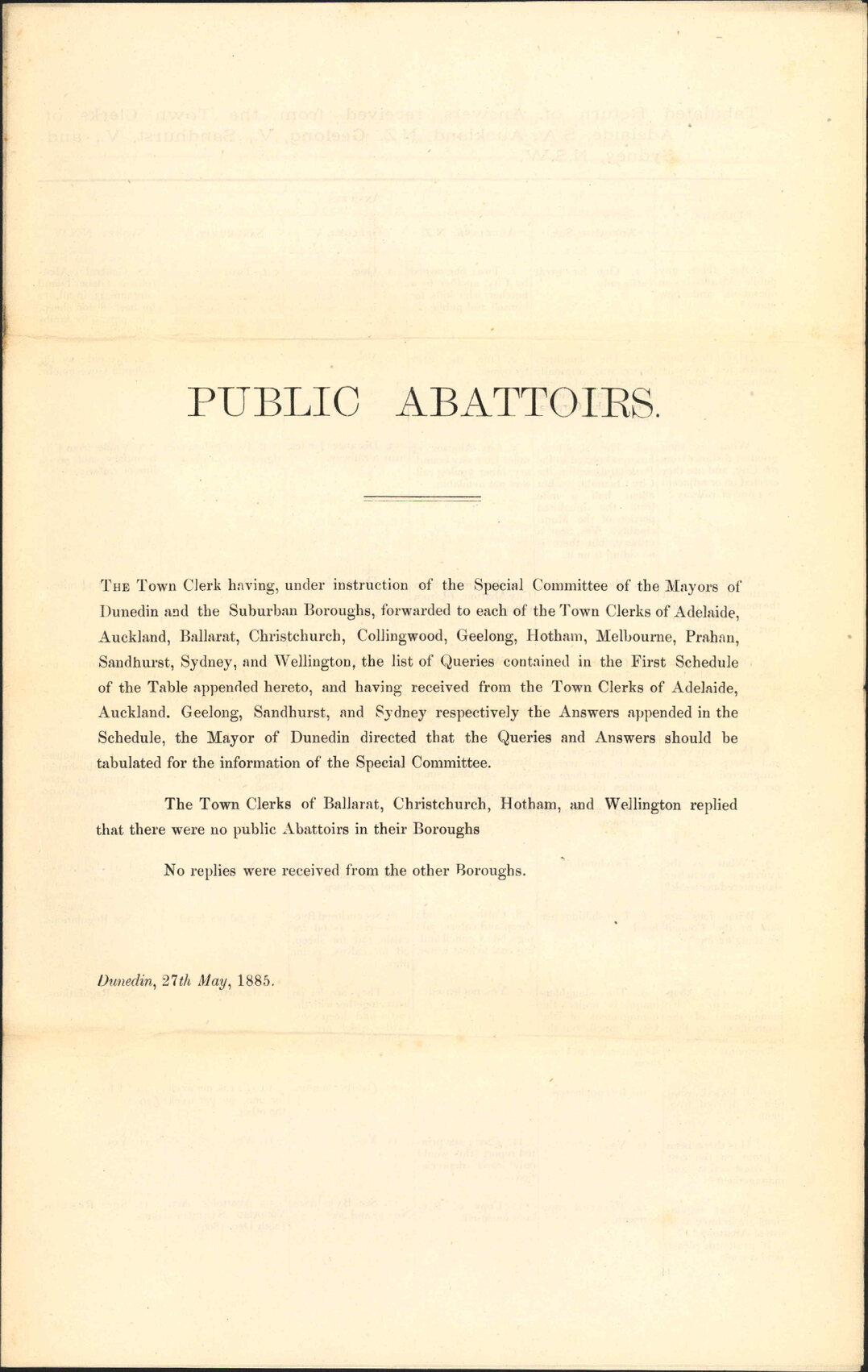 Abattoirs - Town Clerk Dunedin