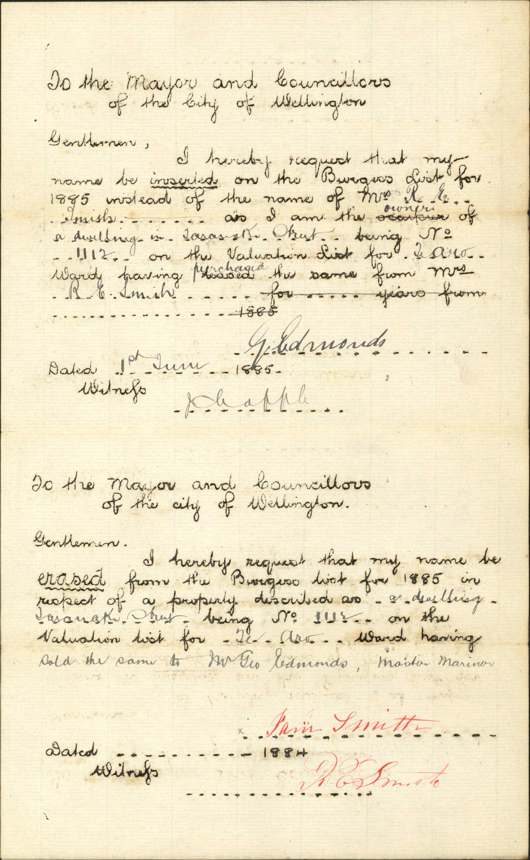 Request to be places on Burgess Roll - G Edmond