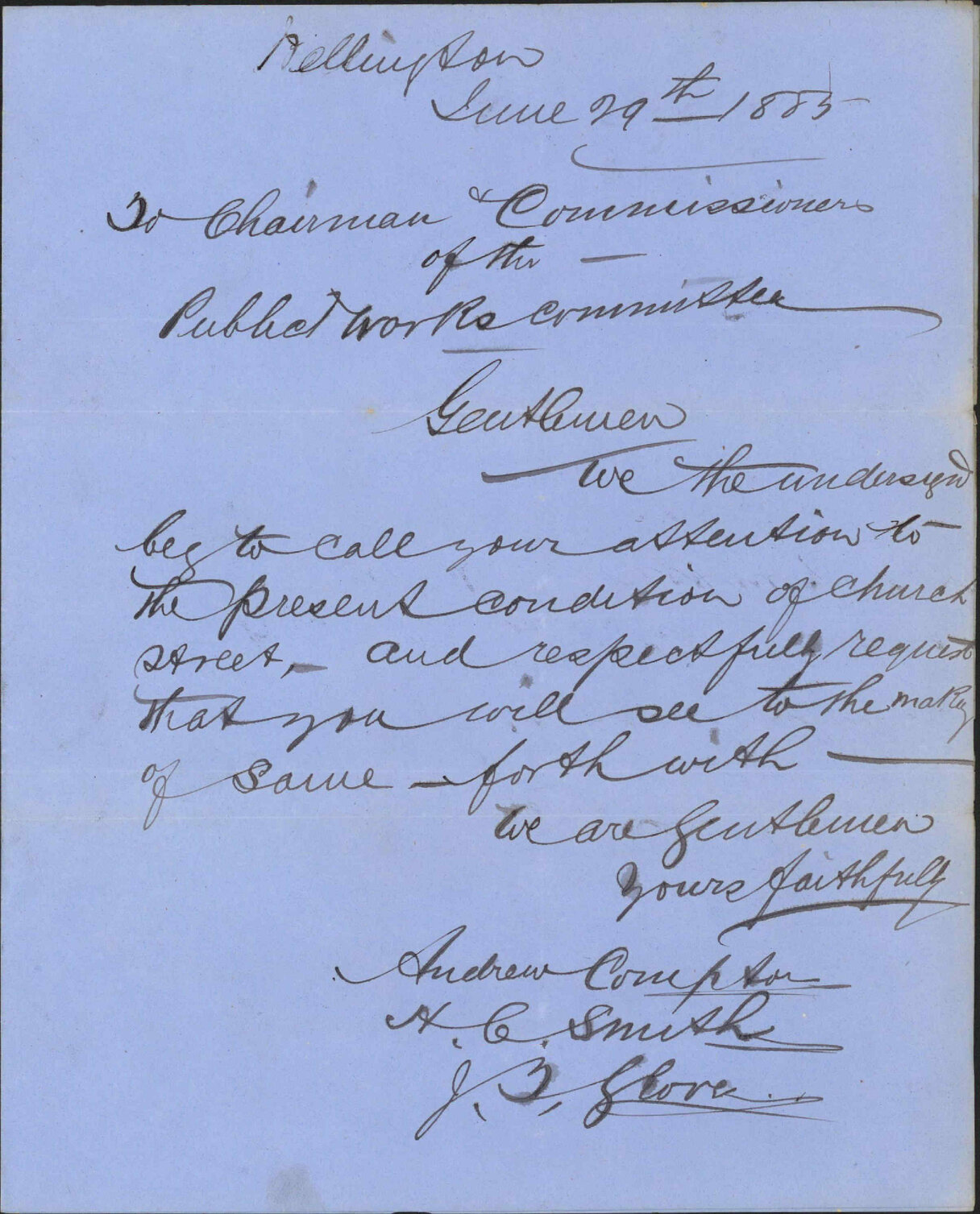Petition as to Church Street - Compton, Smith and Glove