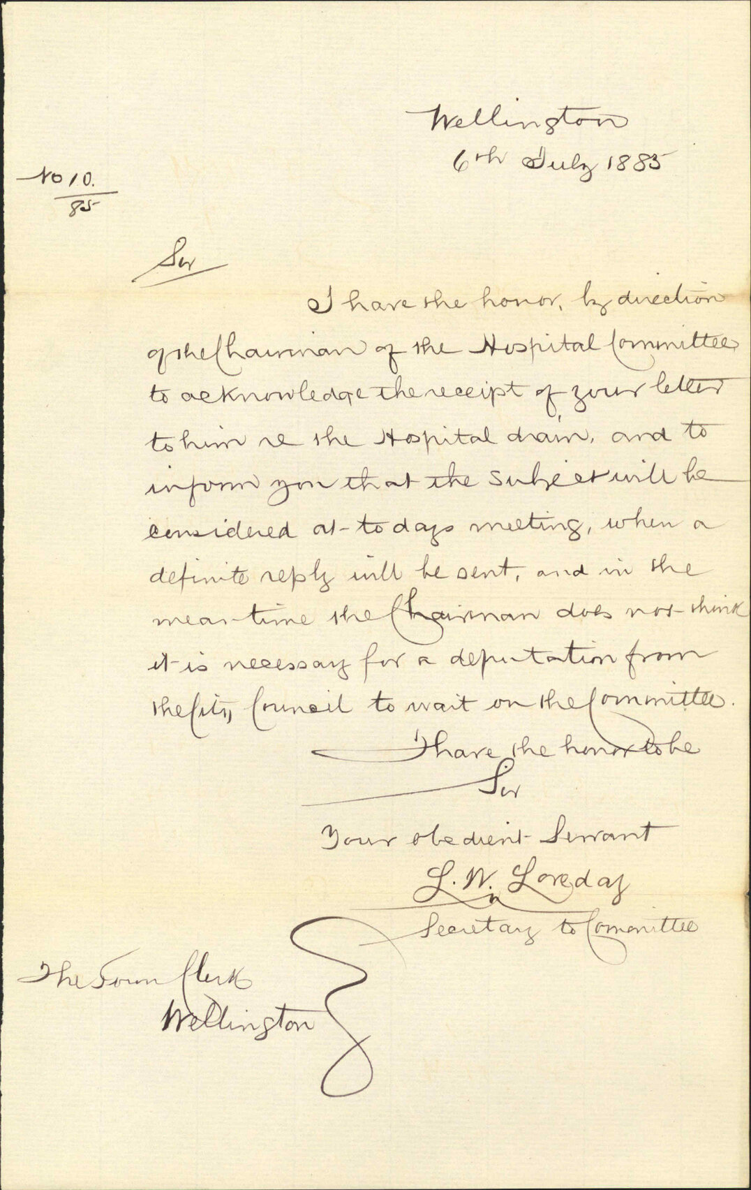 As to drain at Newtown - Hospital Committee