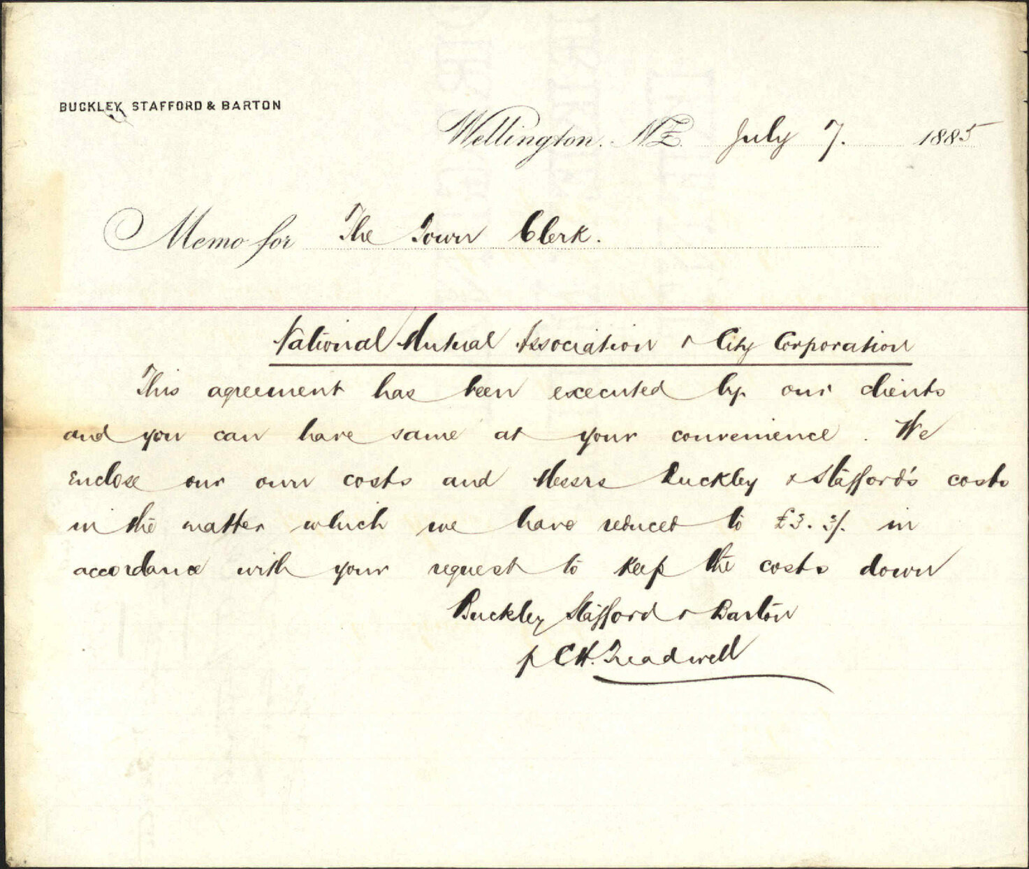 Bills of costs, National Mutual Association and City Corporation - Buckley, Stafford and Barton