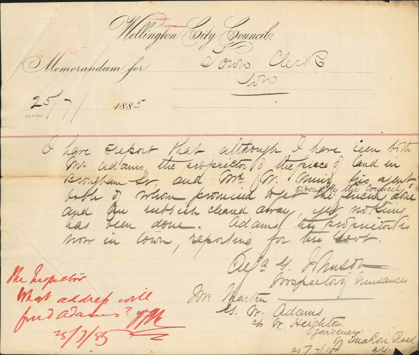Unfenced land in Brougham Street - Inspector of Nuisances