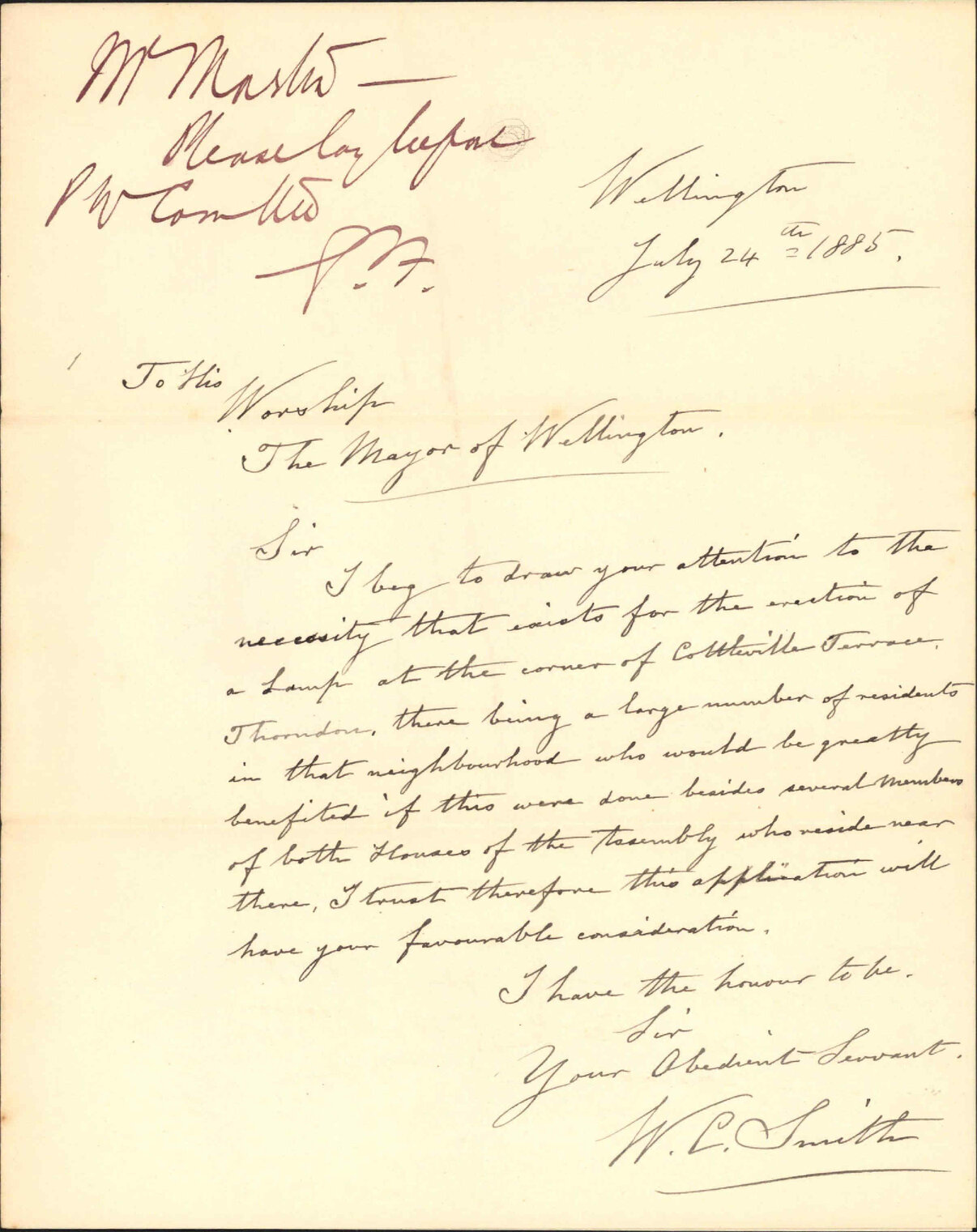 Asking for lamppost, Cottleville Terrace - C W Smith
