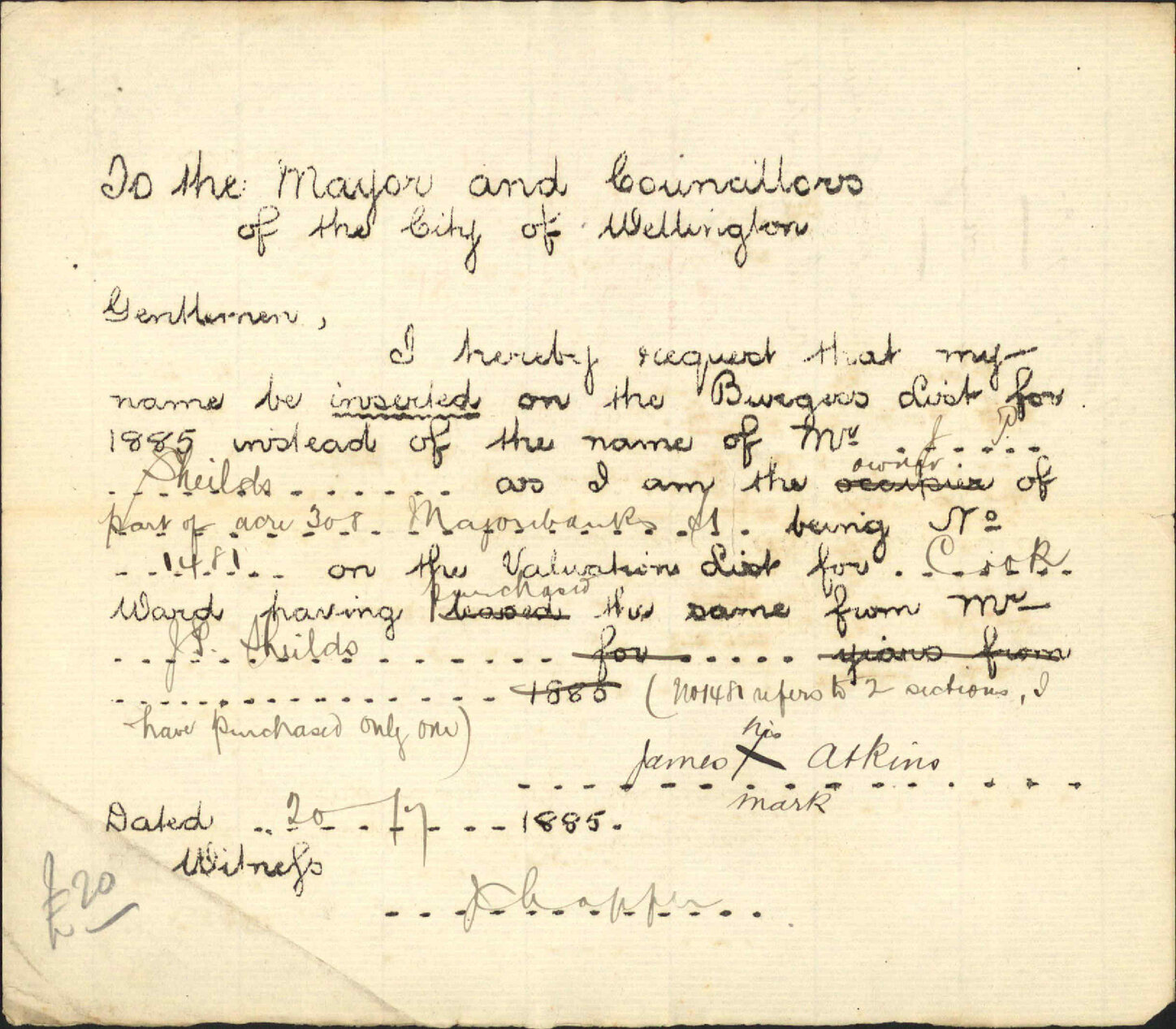 Request to be place on Burgess Roll - James Atkins