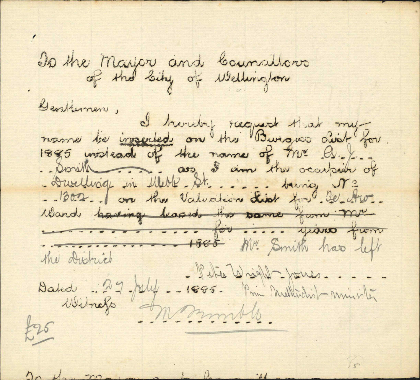 Application to be placed on Burgess Roll - P W Jones