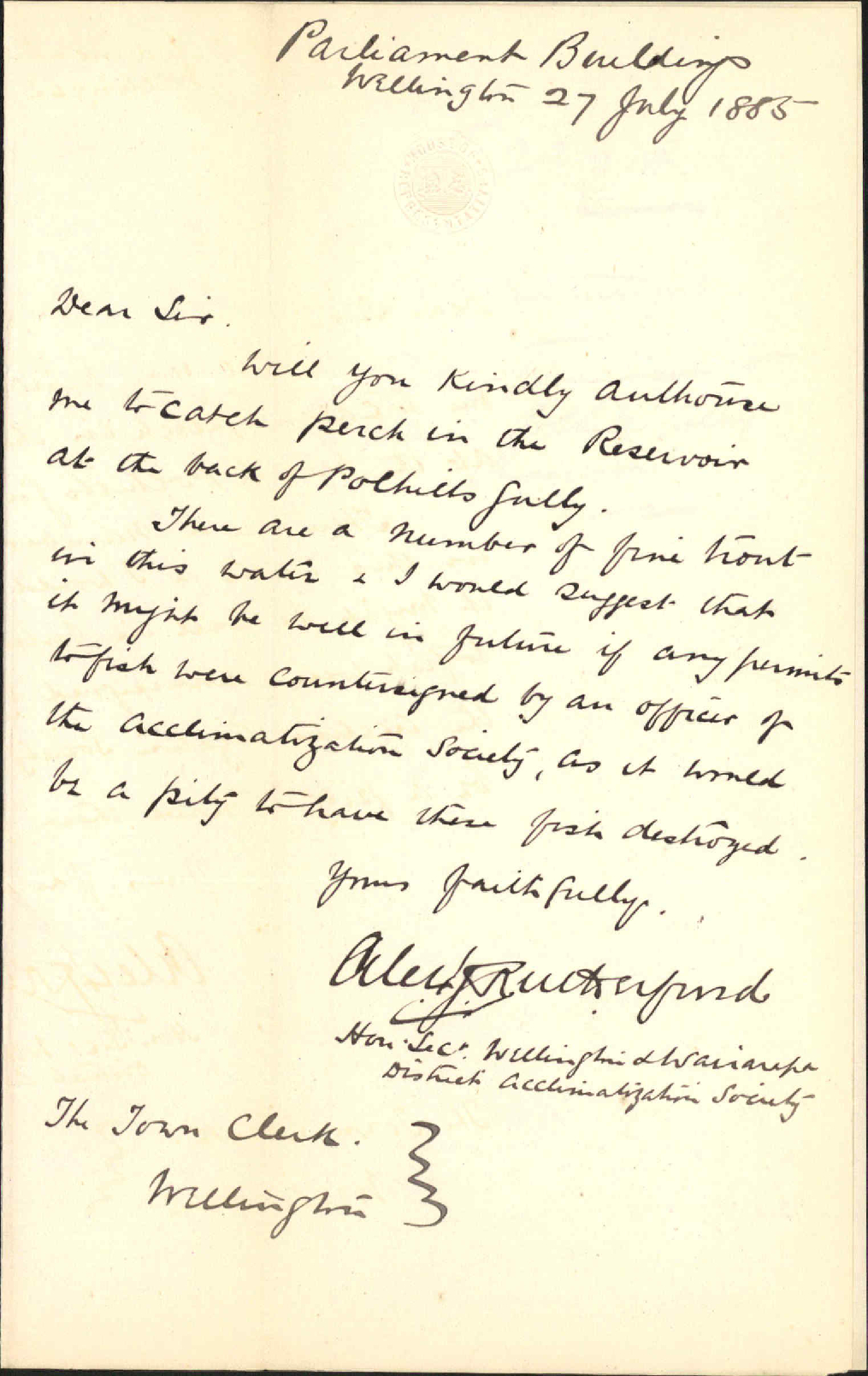 Asking permission to fish in Polhill's Gully reservoir - A J Rutherford