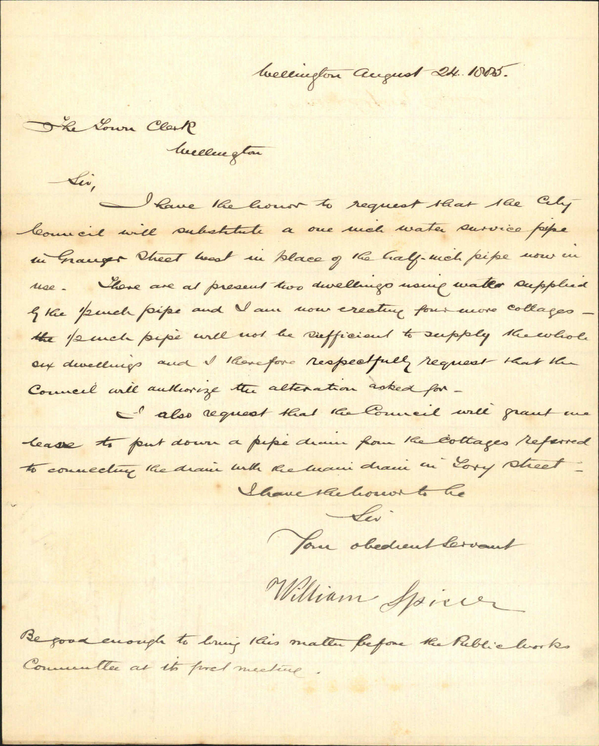 Water service and drain, Grainger Street - William Spicer