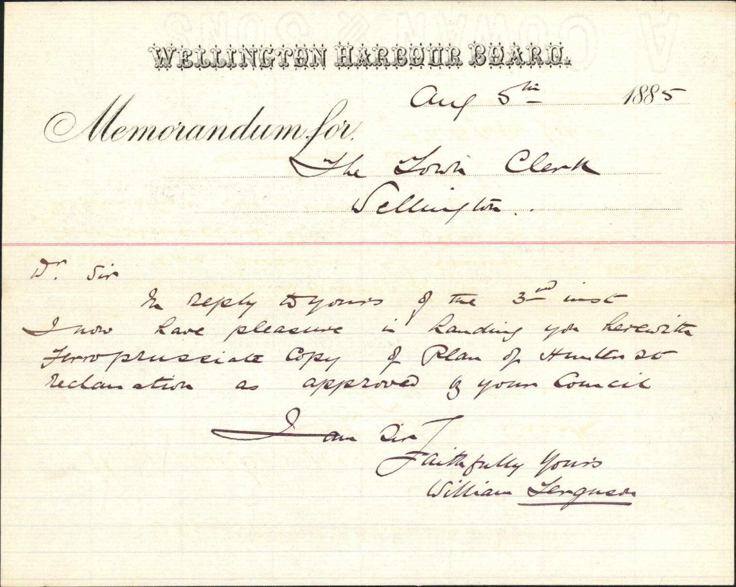 With plan of Hunter Street reclamation - Harbour Board