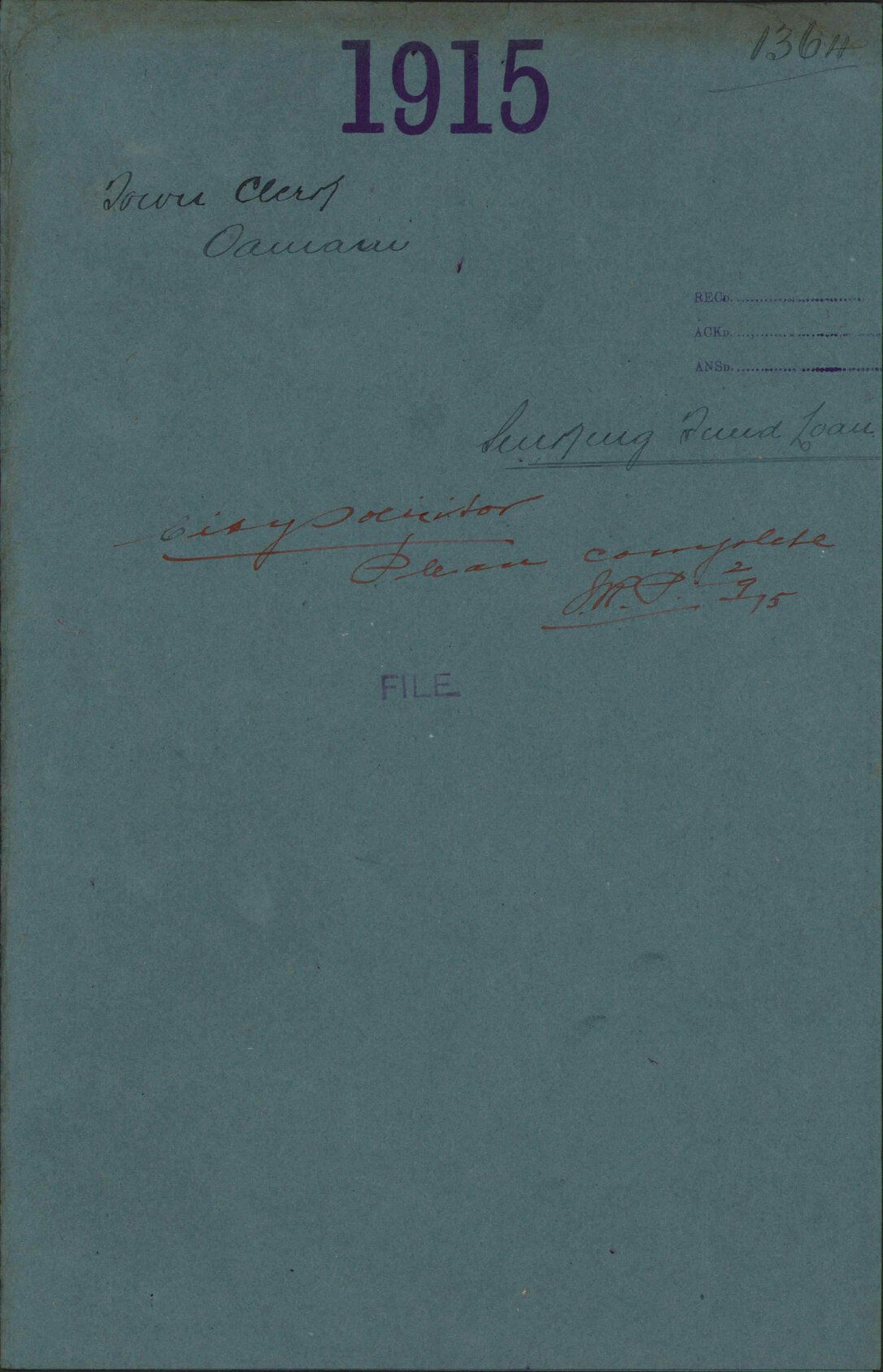 Sinking Fund loan - Town Clerk, Oamaru