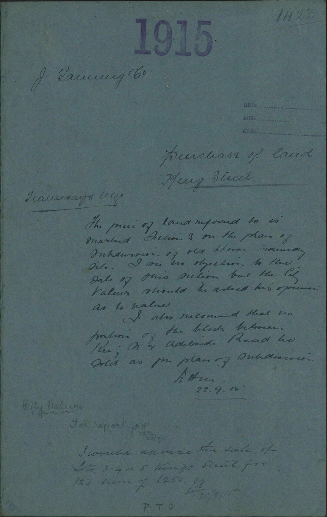 Purchase of land, King Street - J Fanning &amp; Co