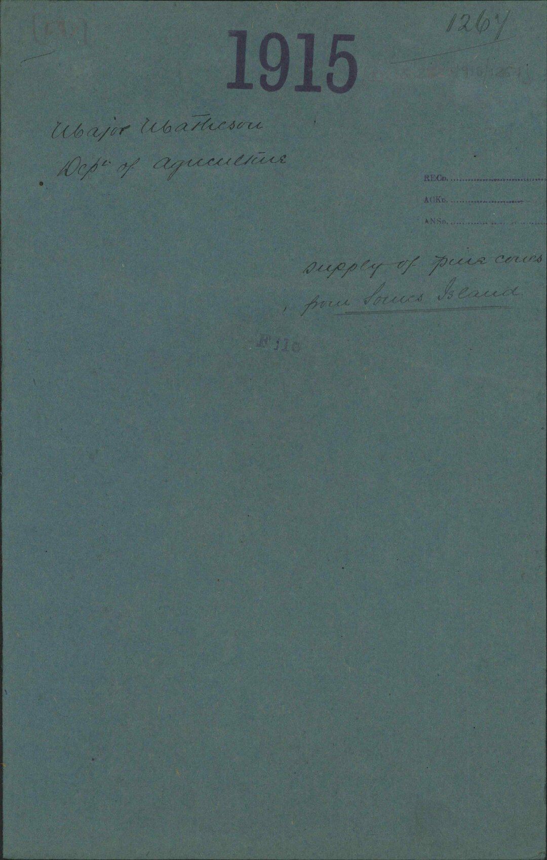 Supply of pine cones from Somes Island - Major Matheson; Department of Agriculture