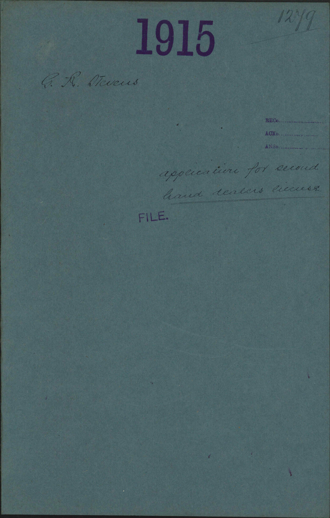 Application for Second-hand Dealers license - G R Stevens