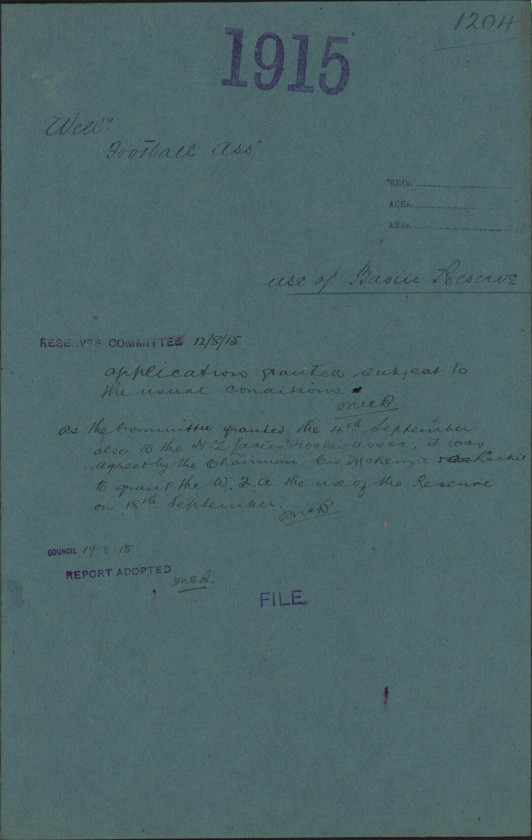 Use of Basin Reserve - Wellington Football Association