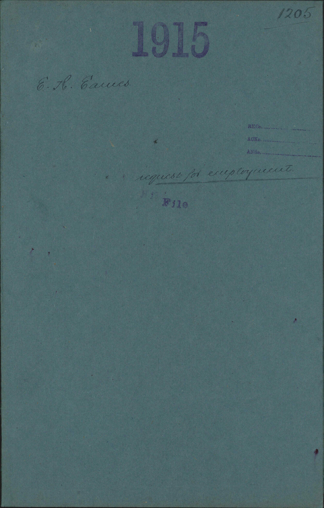 Request for employment - E R Eames
