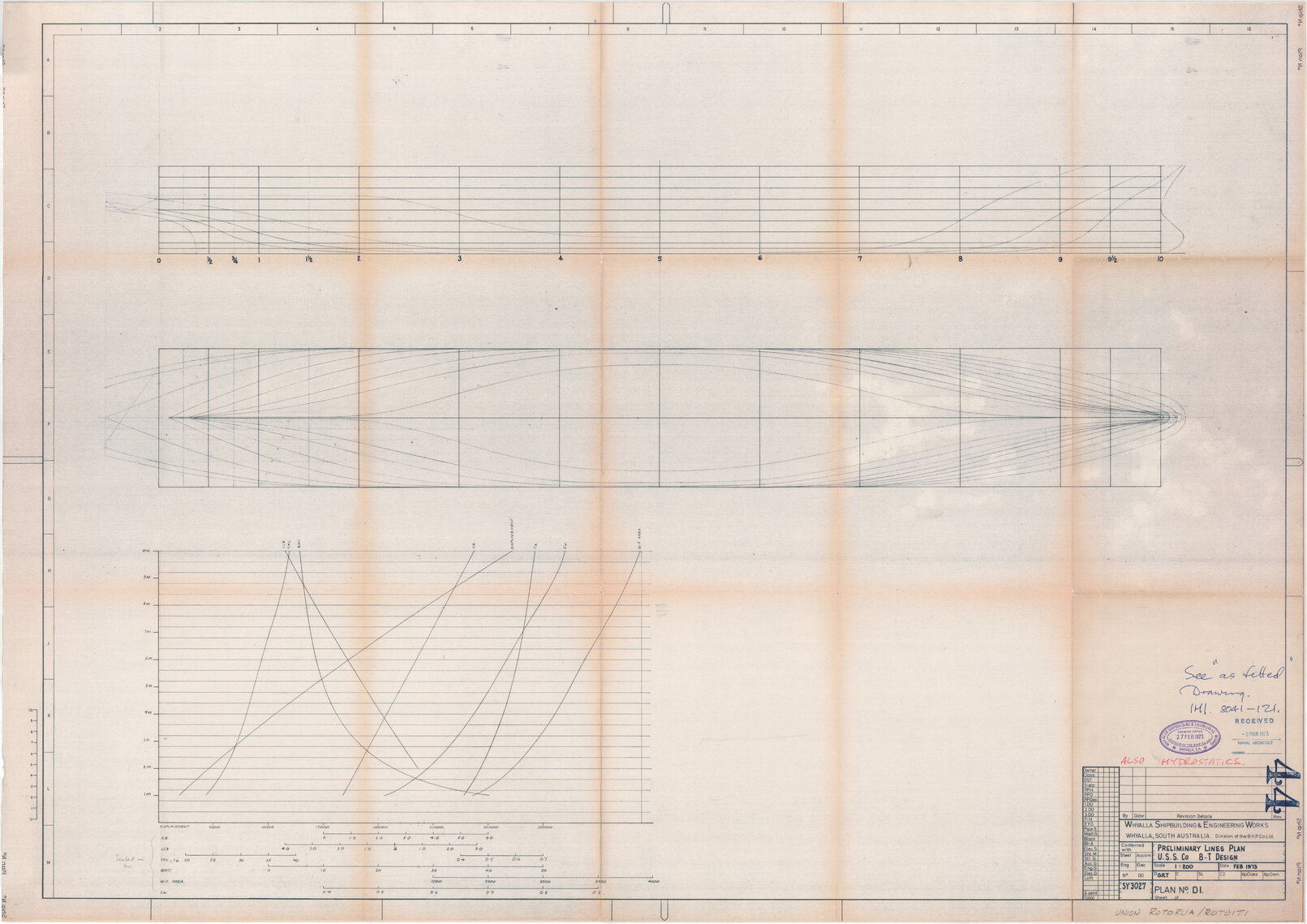 Union Rotorua/Rotoiti, preliminary lines plan,  B-T design