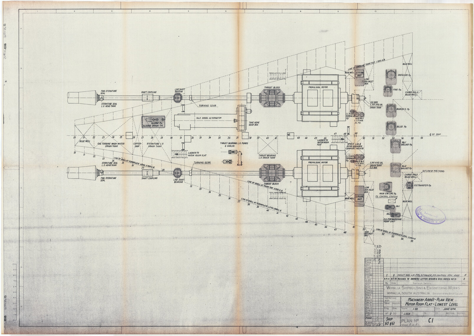 Union Rotorua, machinery arrangement, motor room flat lowest level