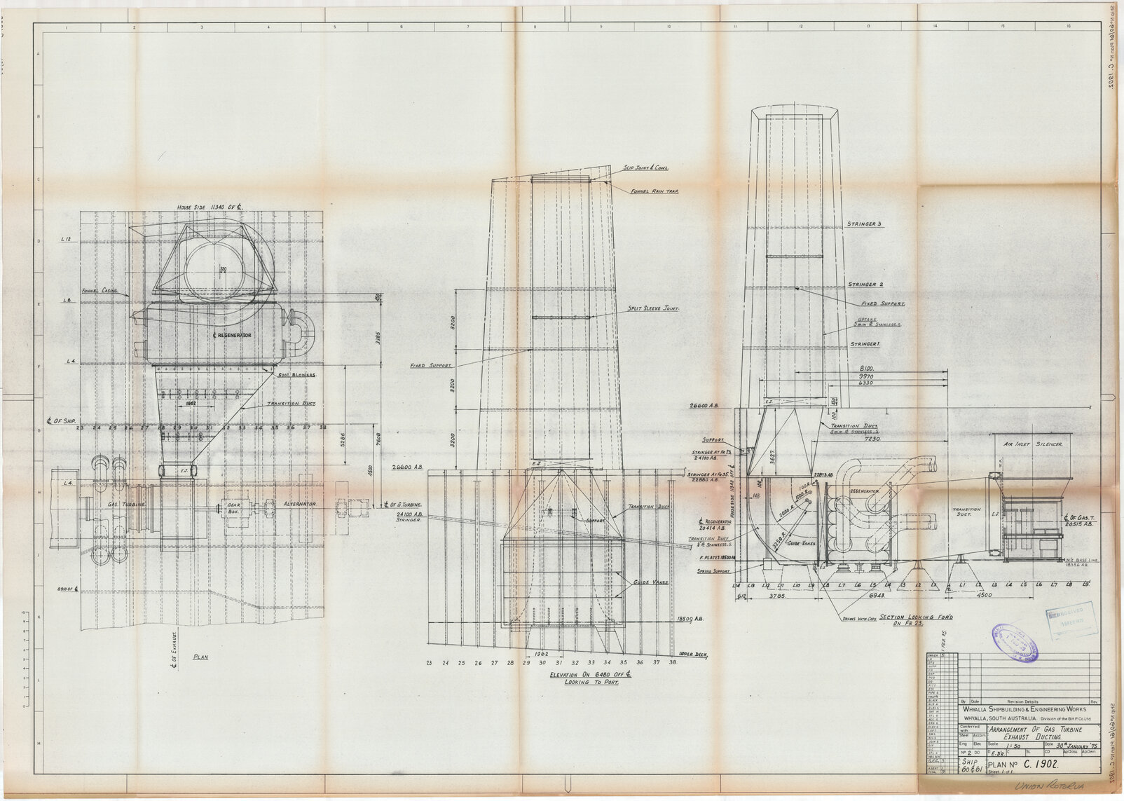 Union Rotorua, arrangement of gas turbine exhaust ducting