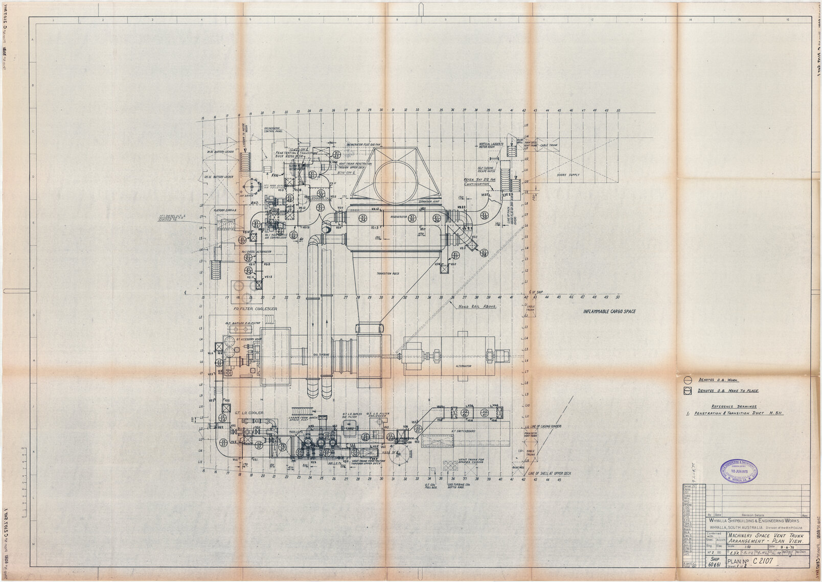 Union Rotorua, machinery space vent trunk arrangement