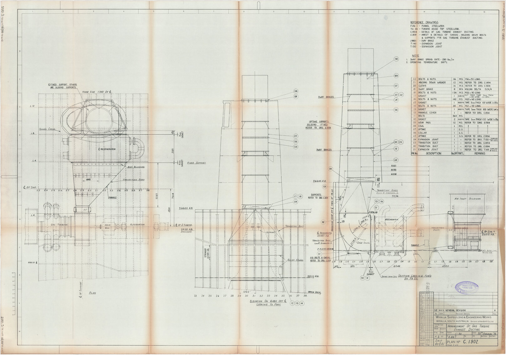 Union Rotorua, arrangement of gas turbine exhaust ducting