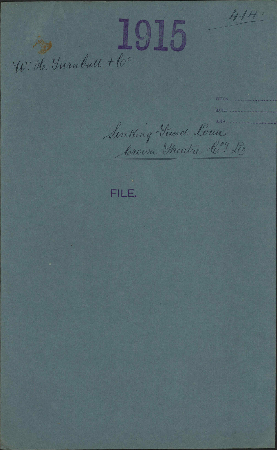 Sinking Fund loan, Crown Theatre Co Ltd - W H Turnbull &amp; Co