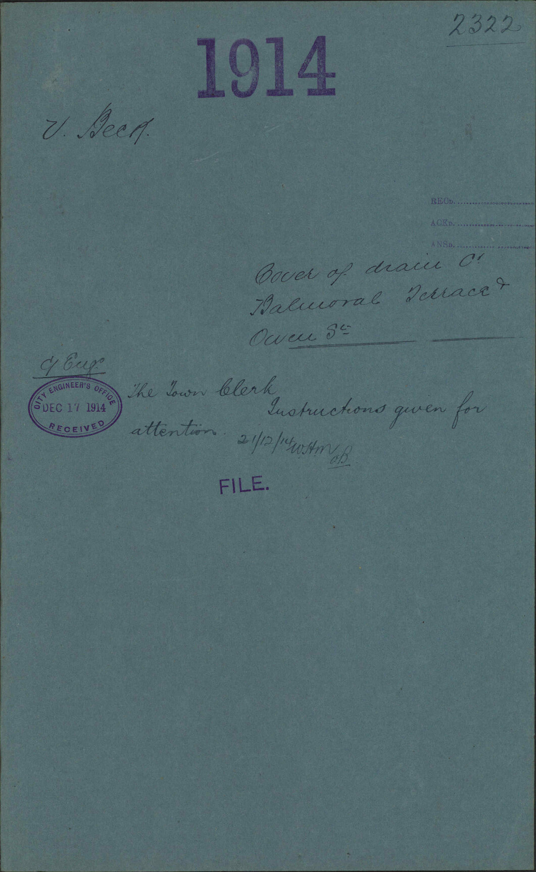 Cover of drain, corner Balmoral Terrace &amp; Owen Street - Victor Beck