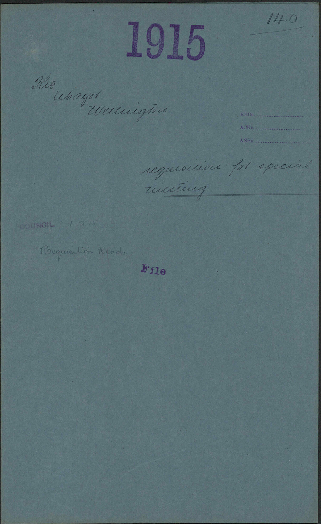Requisition for special meeting - Mayor, Wellington