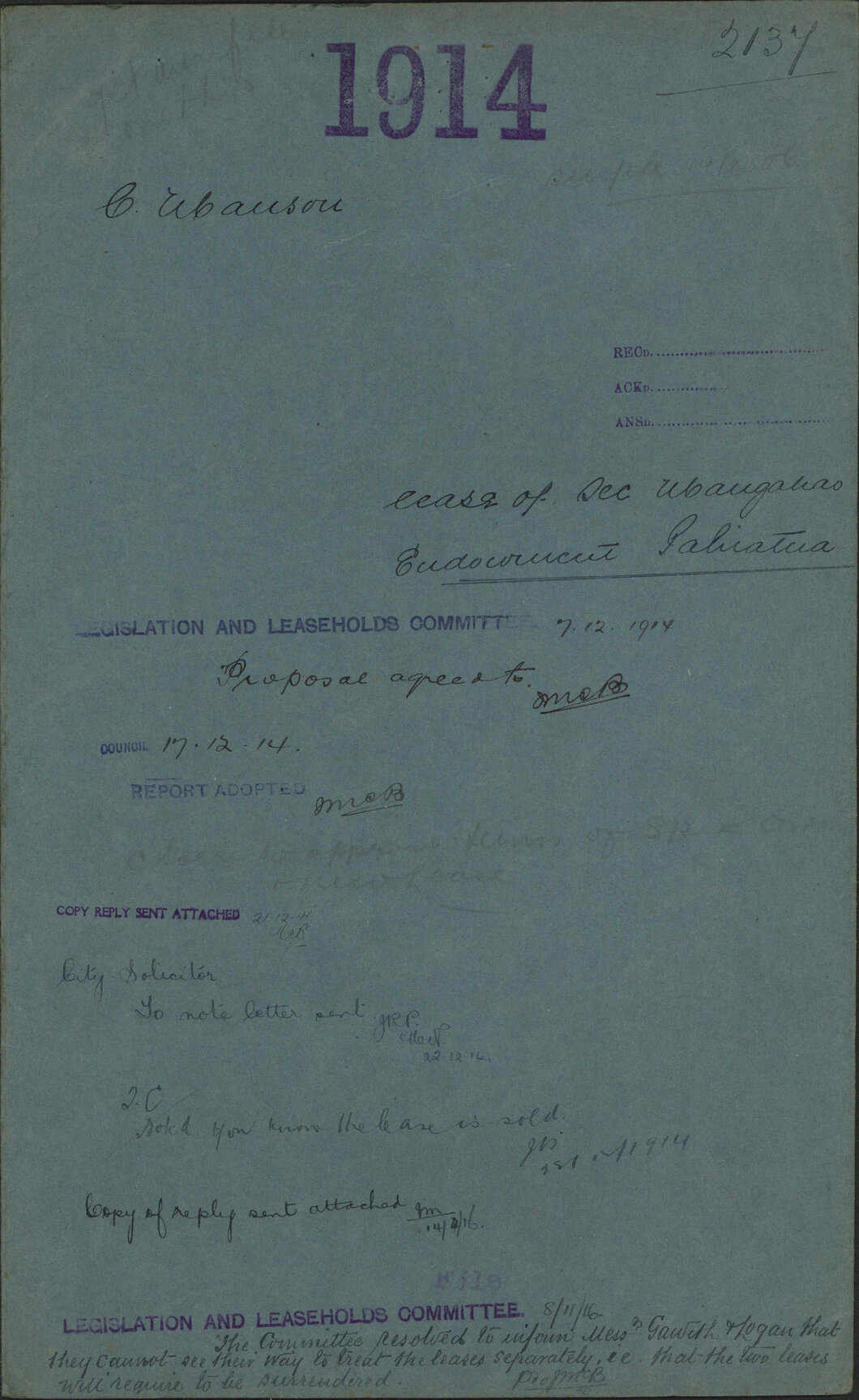 Lease of section, Mangahao Endowment, Pahiatua - Christina Manson