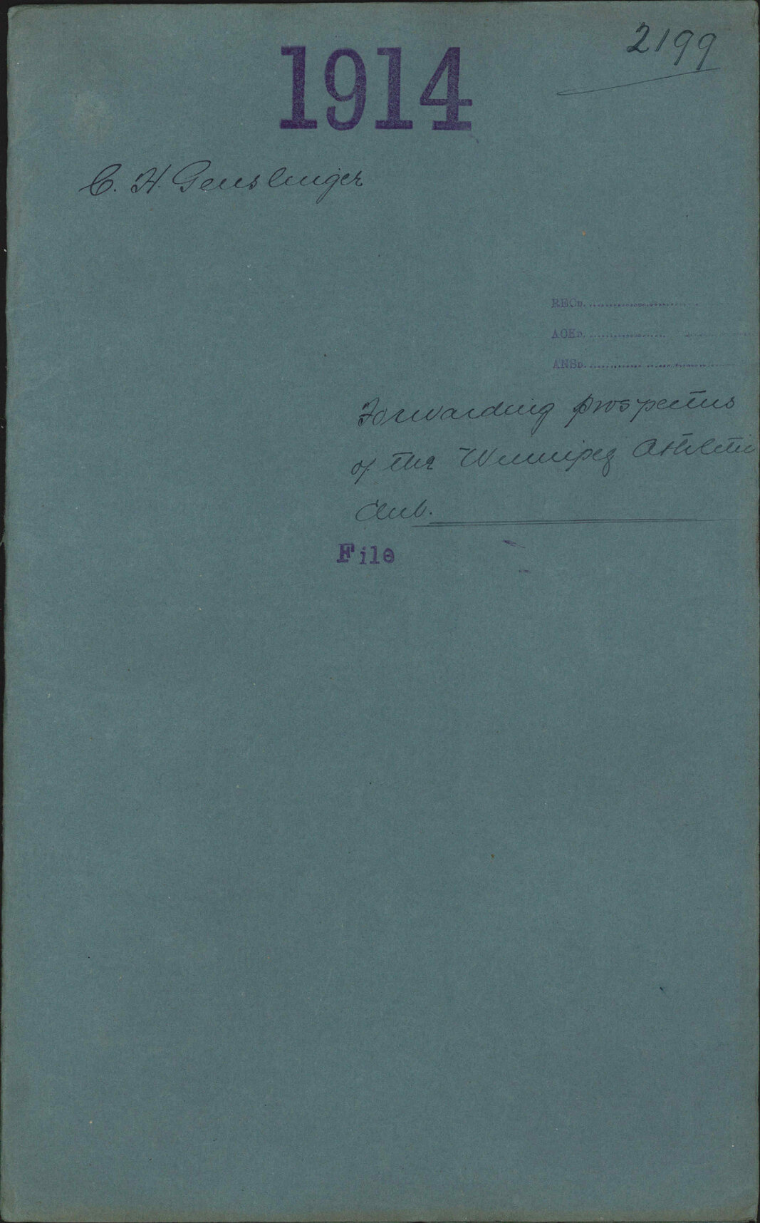 Forwarding prospectus of the Winnipeg Athletic Club - C H Genslinger