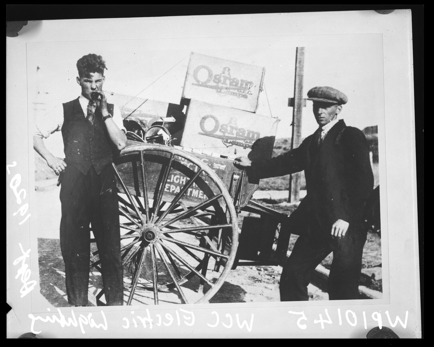 Workmen and cart, Wellington City Council Electric Lighting Department