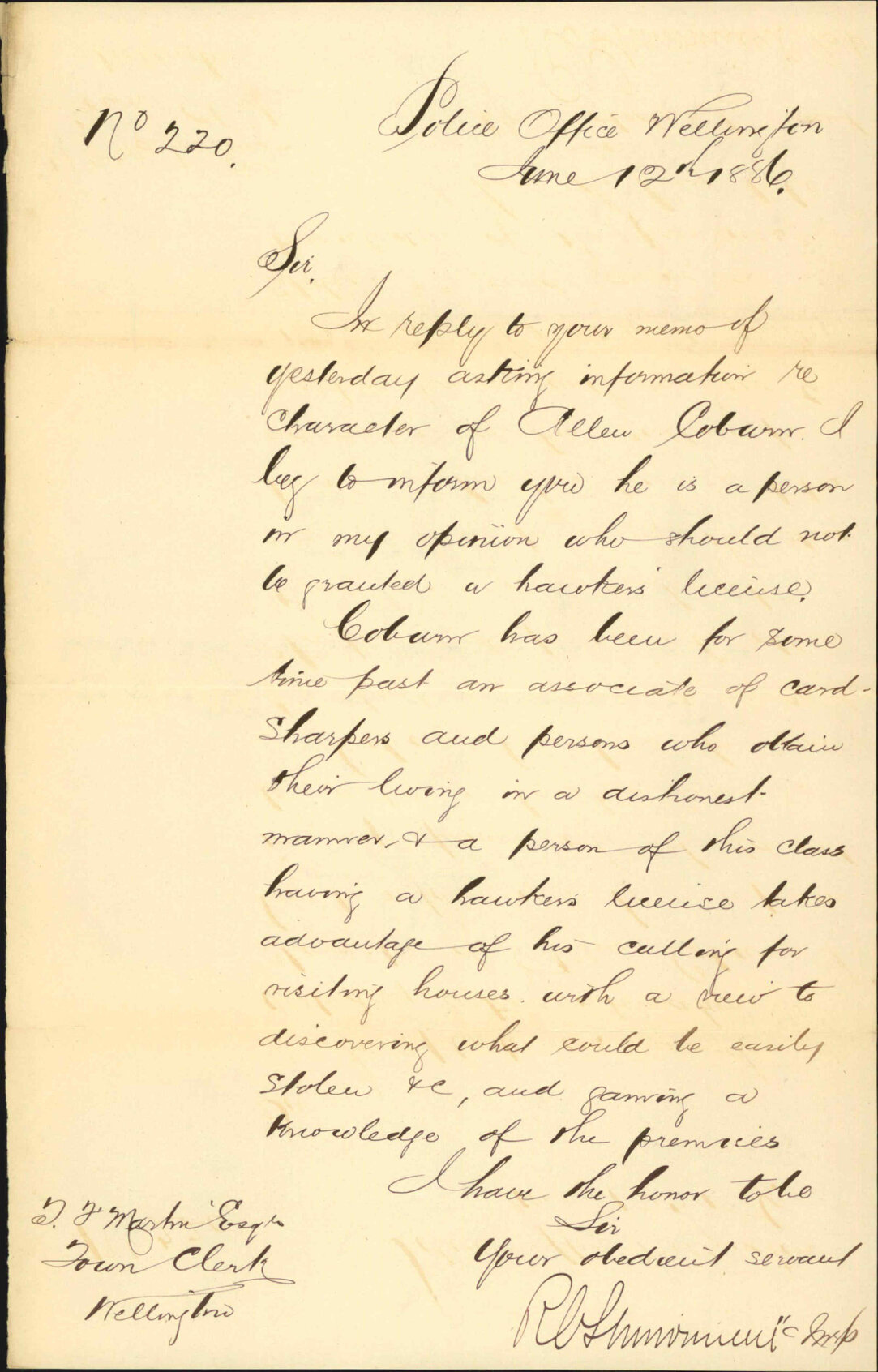 Allen Coburn's application for Hawkers License