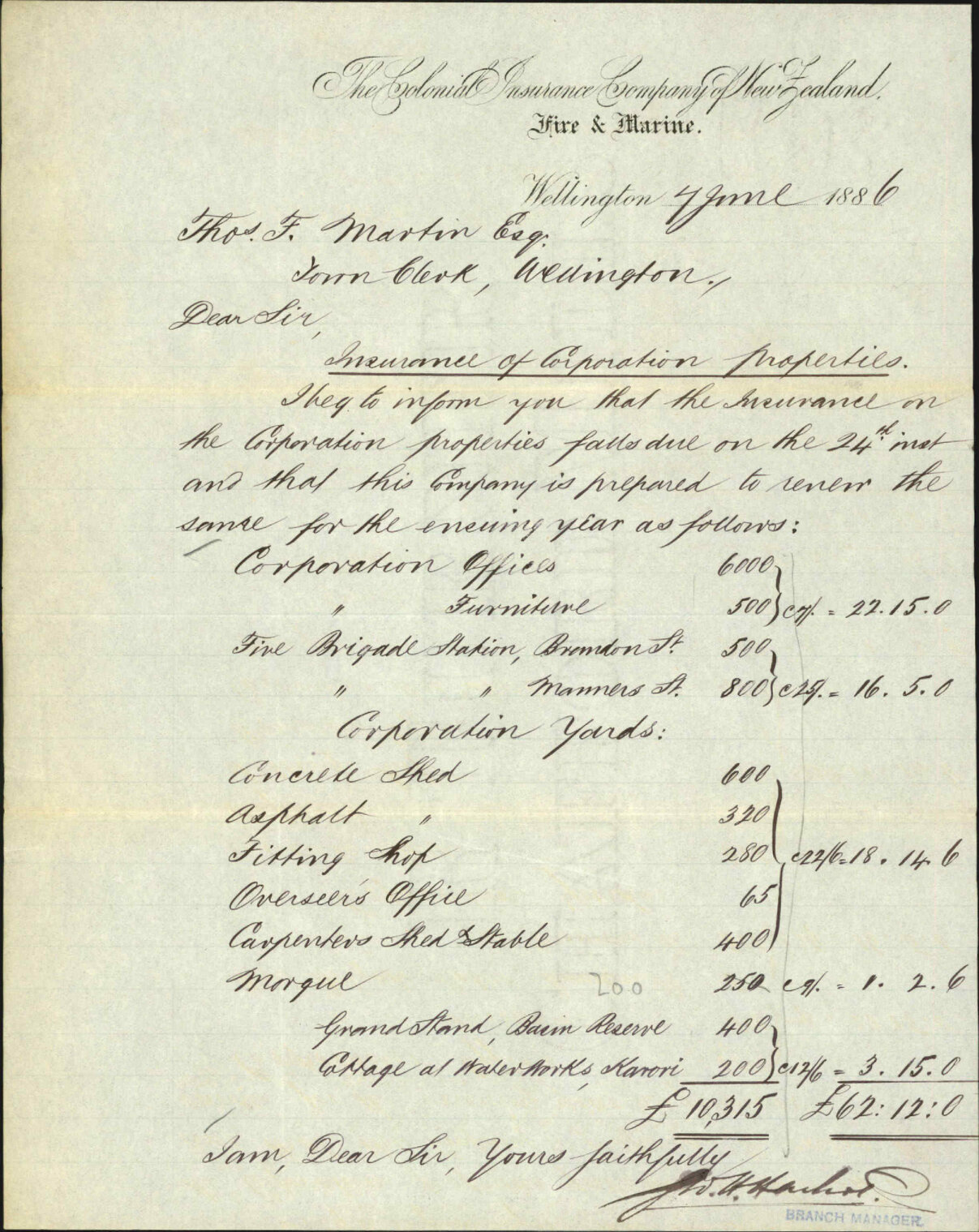 Insurance for 1886-1887 - Colonial Insurance Company