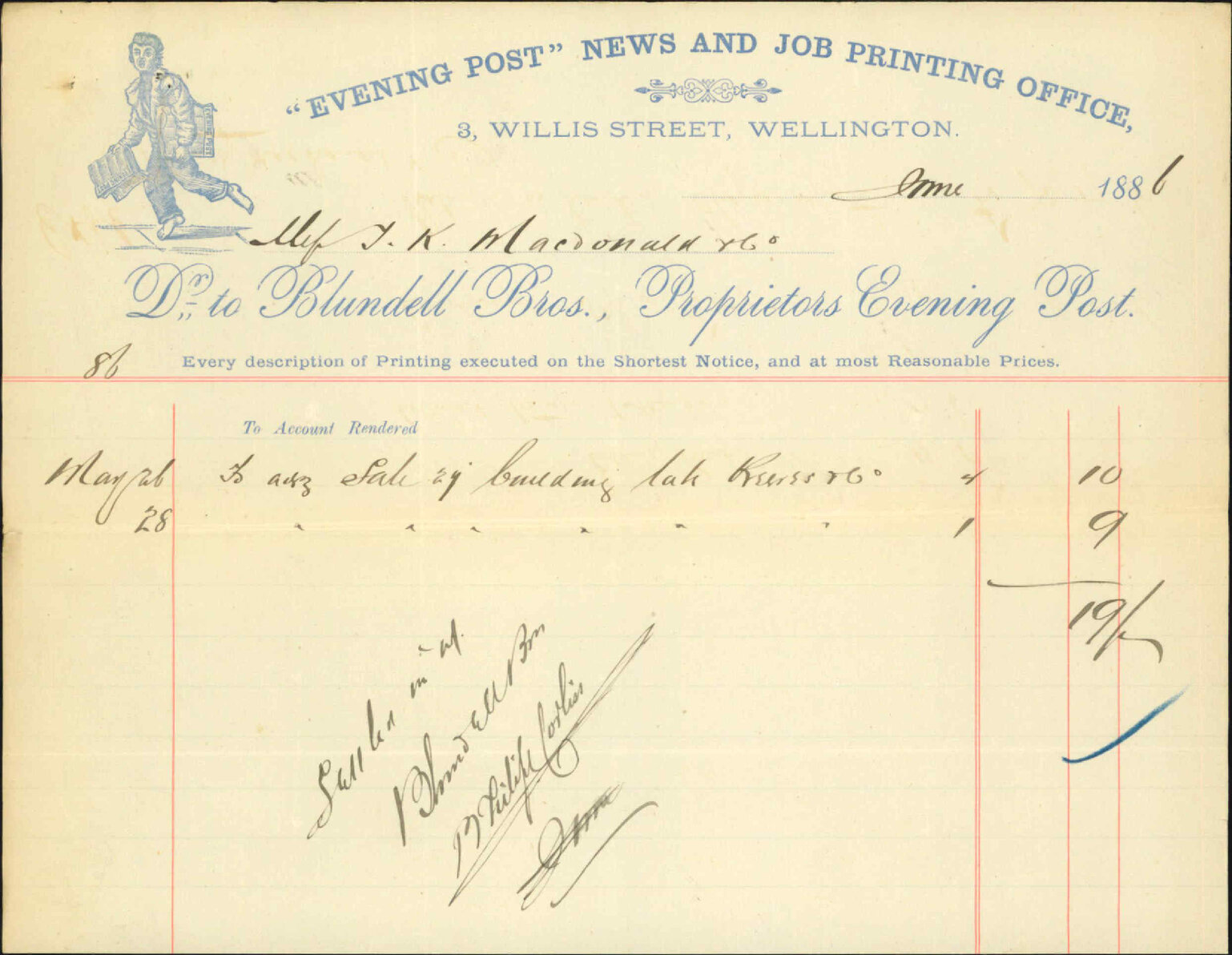 Forwarding account for advertising sale of Plimmers Wharf - J K MacDonald and Co