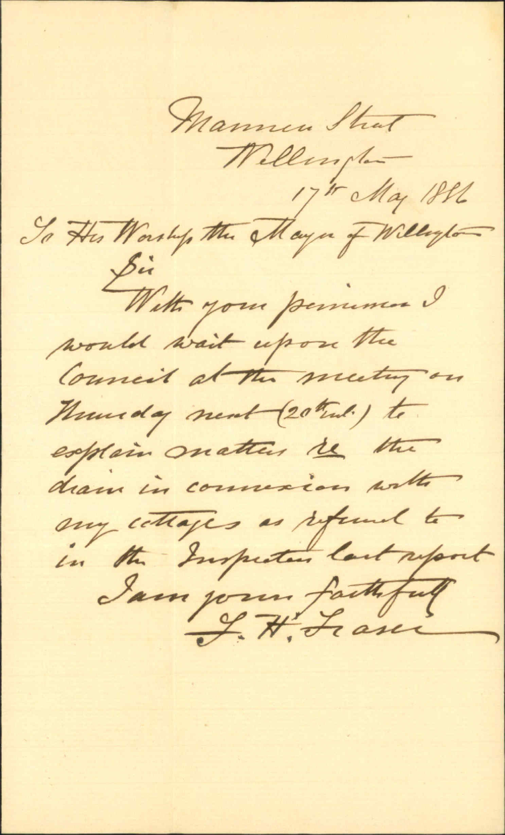 To wait on the council on the 20th inst - F H Fraser