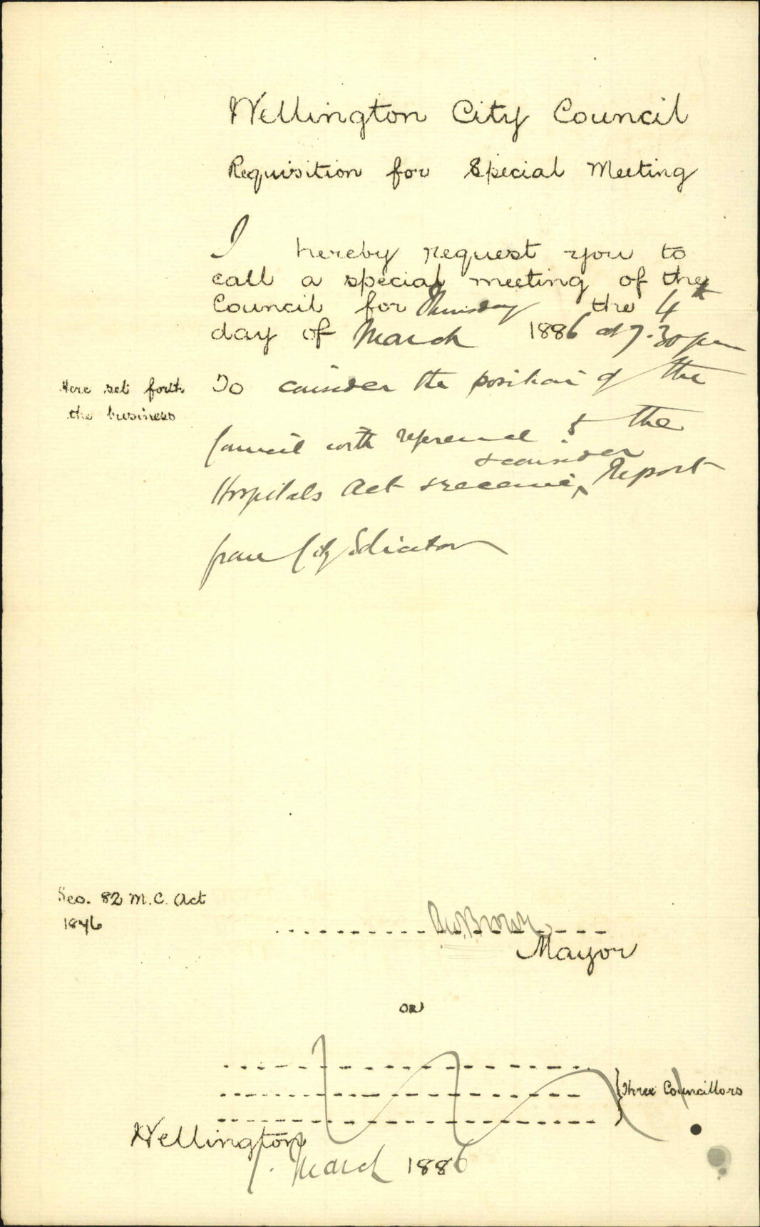 Requisition for special meeting - The Mayor