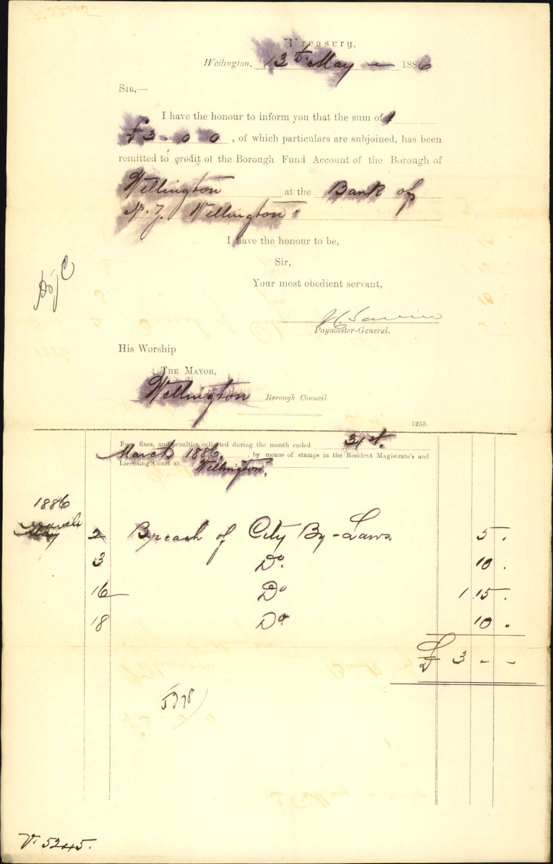 Advising payment of fines - Treasury