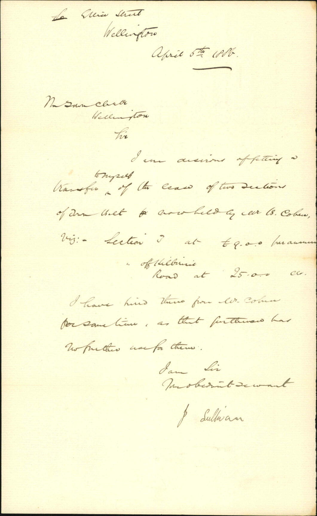 Application for transfer of the lease of two sections of Town Belt - J Sullivan